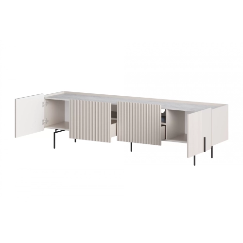 Szafka RTV Malmi 200 cm - kaszmir / crema bianca / czarne nóżki